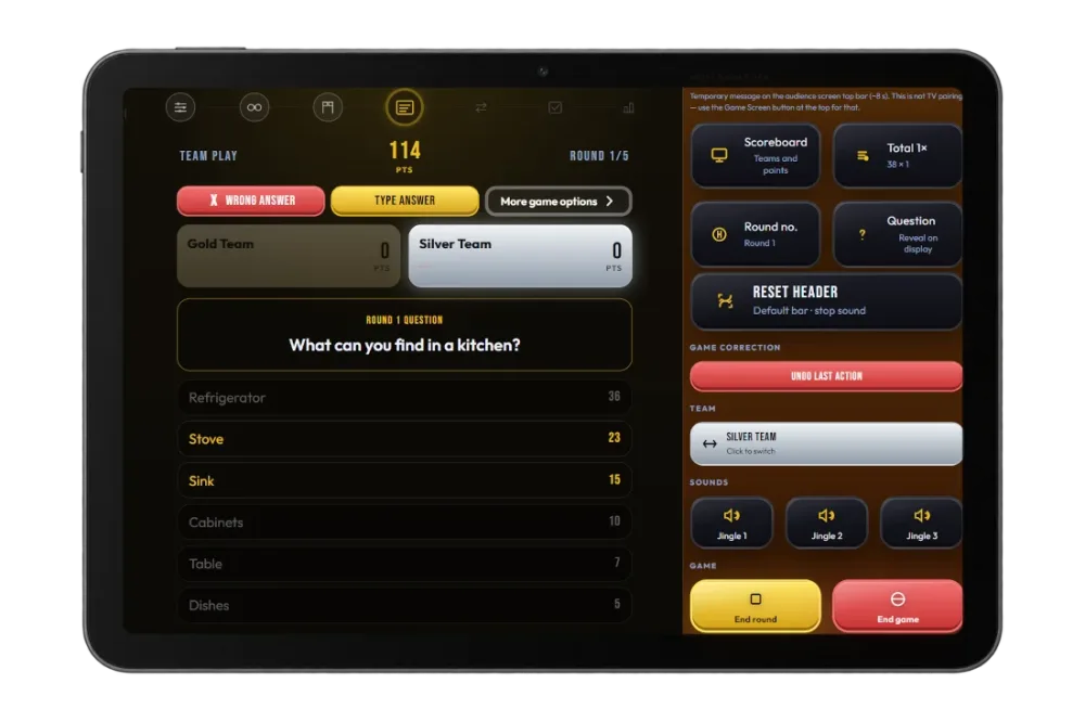 Host panel on a tablet